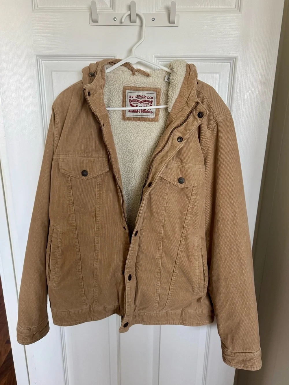 Levi's Men's Tan Corduroy Sherpa Jacket with Hood